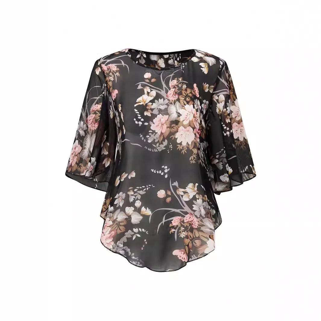 Women's Sheer See-Through Chiffon Blouse