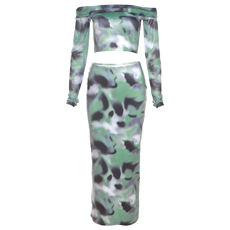 Sexy Off The Shoulder T Shirts and Sheath Skirts Two Pieces Sets-Dresses-Green-S-Free Shipping at meselling99