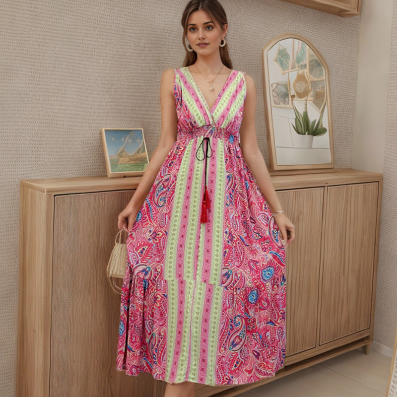 Bohemian Cotton Sleeveless V Neck Long Maxi Dresses