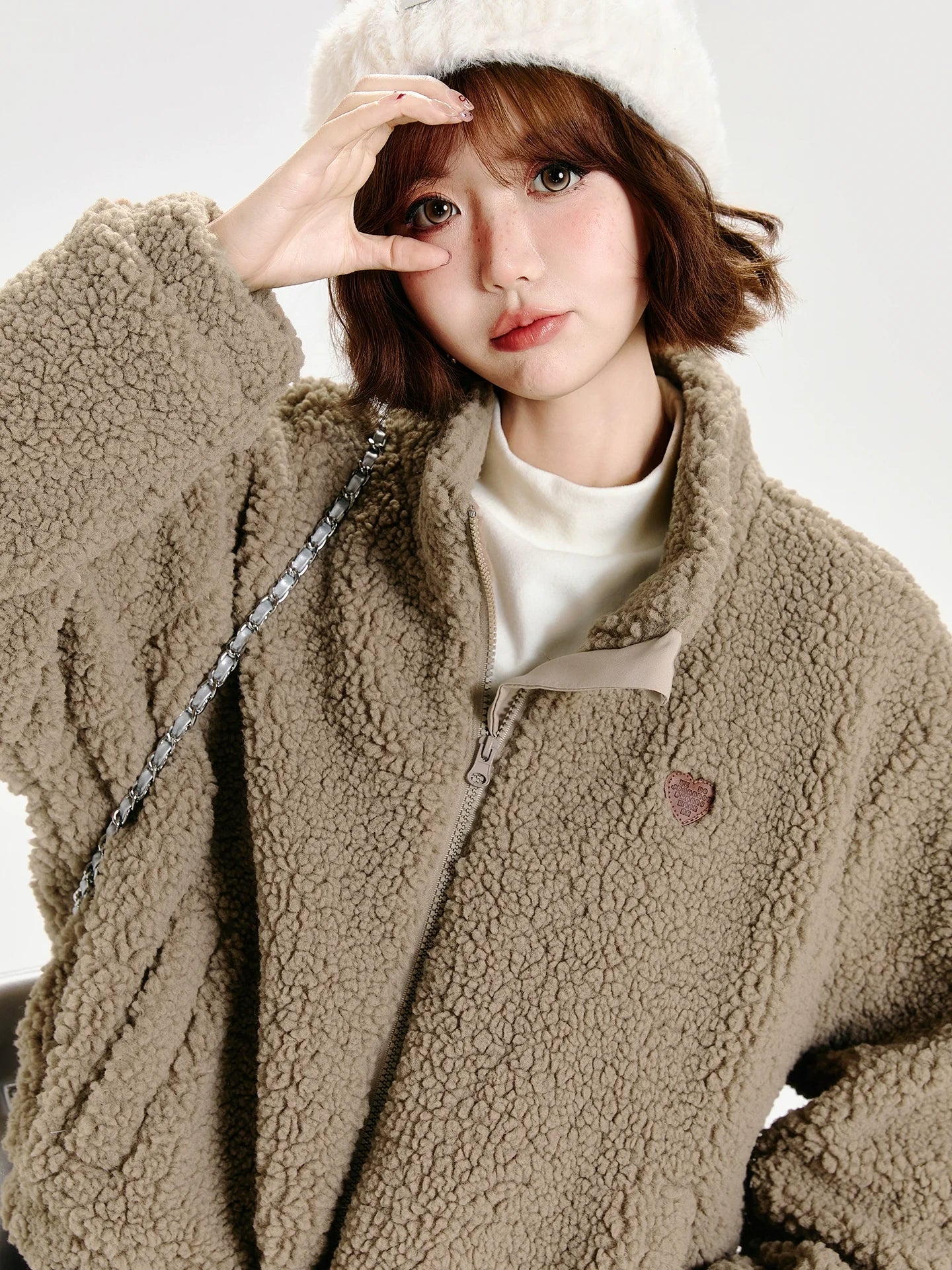 Girlyhalo Women's Vintage Faux Shearling Jacket-Khaki-S-Free Shipping Leatheretro