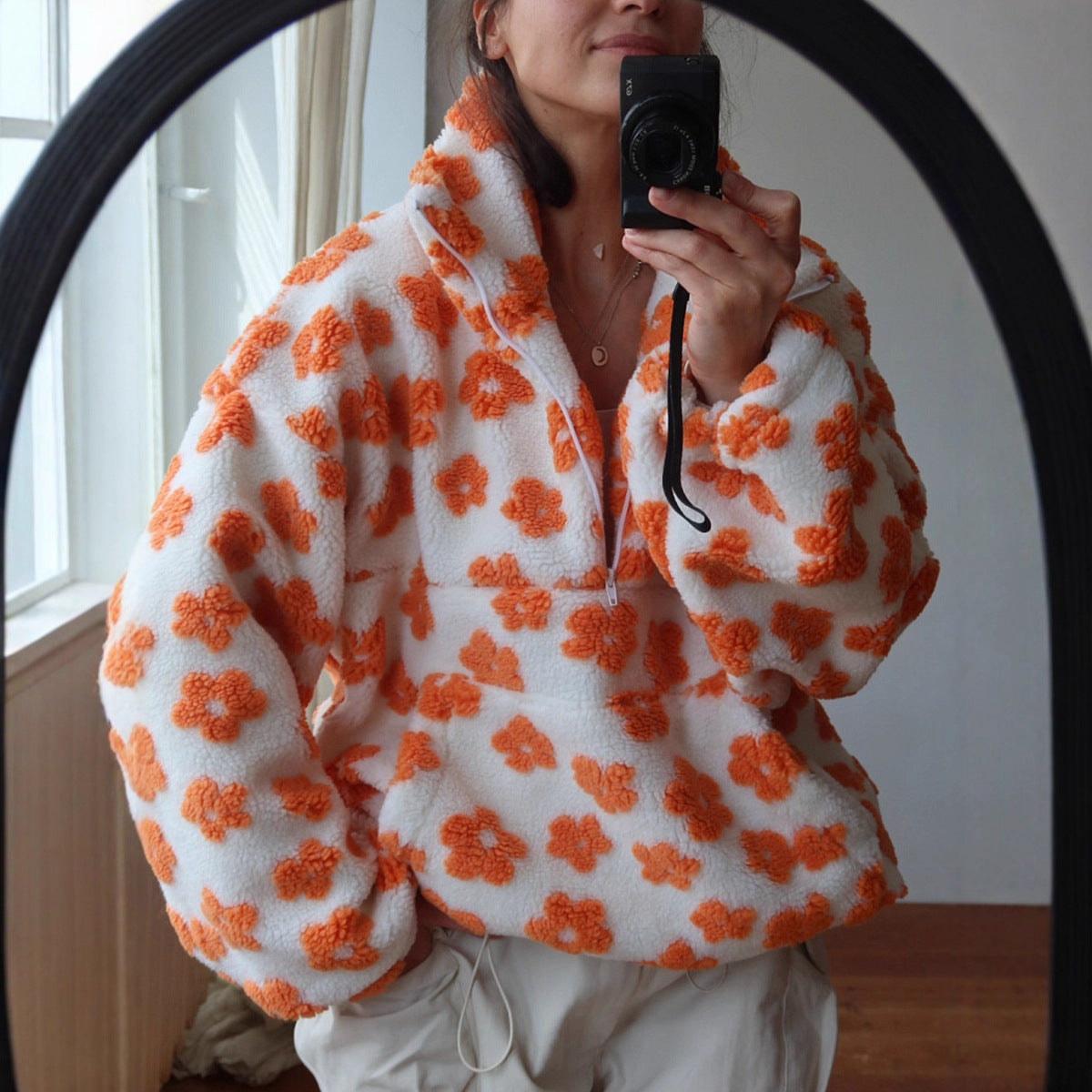 Women's Floral Print Sherpa Hoodie