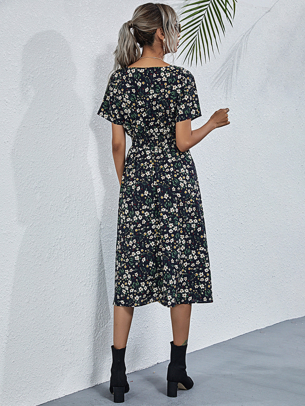 Women's Summer Floral Print Short Sleeve Dress