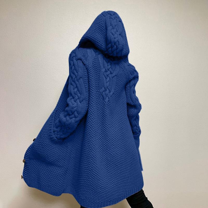Women's Winter Hooded Single Button Slim Knit Sweater