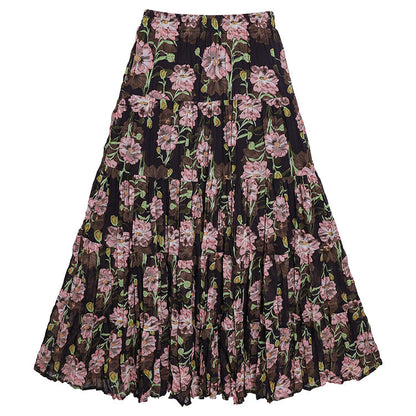 Yuan Su's new summer Wizard of Oz floral pleated skirt, high waist versatile and thin wrinkled A-shaped big swing skirt-Large Pink Flower - Black-one size fits all-Free Shipping Leatheretro