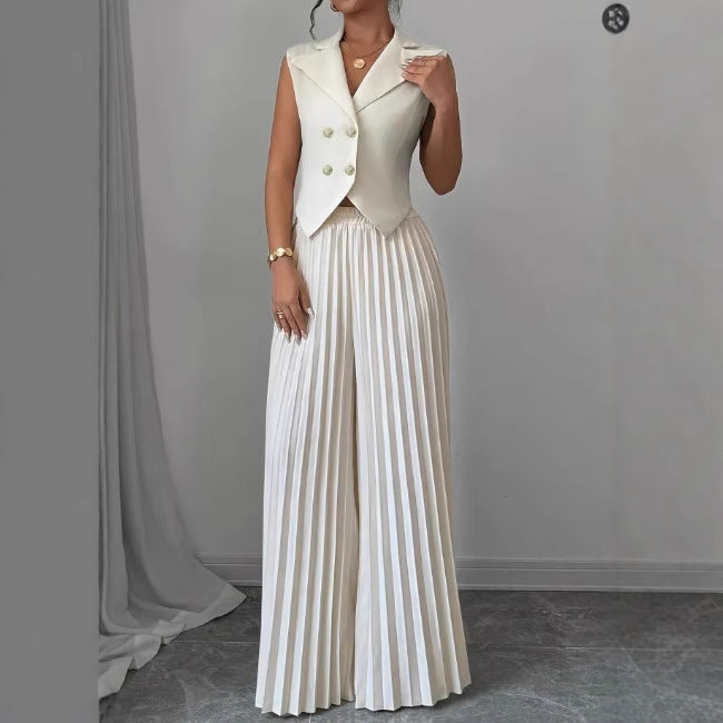 Women's Fashion Vest & Pleated Skirt Pants Set – Trendy Two-Piece Outfit