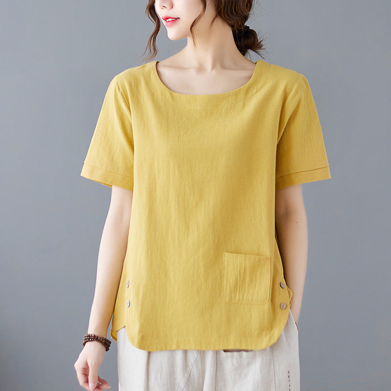 Vintage Stripe Cotton Linen T-Shirt