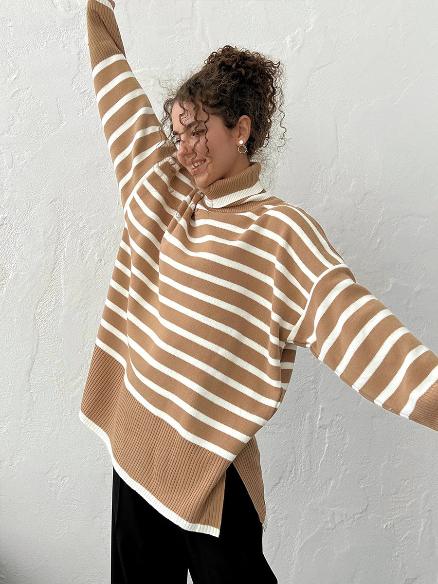 Women's Striped Turtleneck Sweater