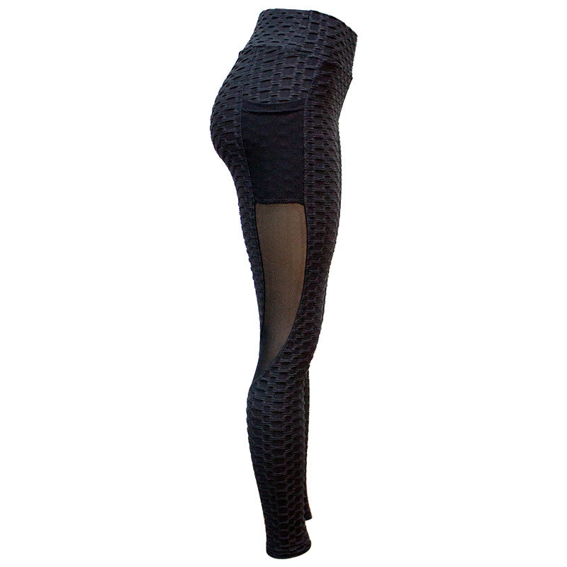 High-Waisted Mesh Panel Yoga Pants with Pockets