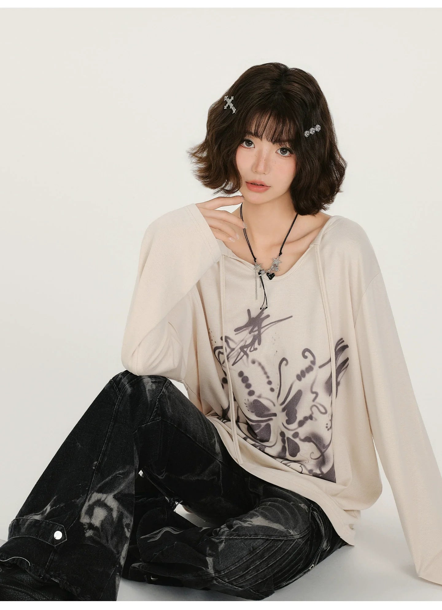 Girlyhalo Retro Print Long Sleeve T-Shirt
