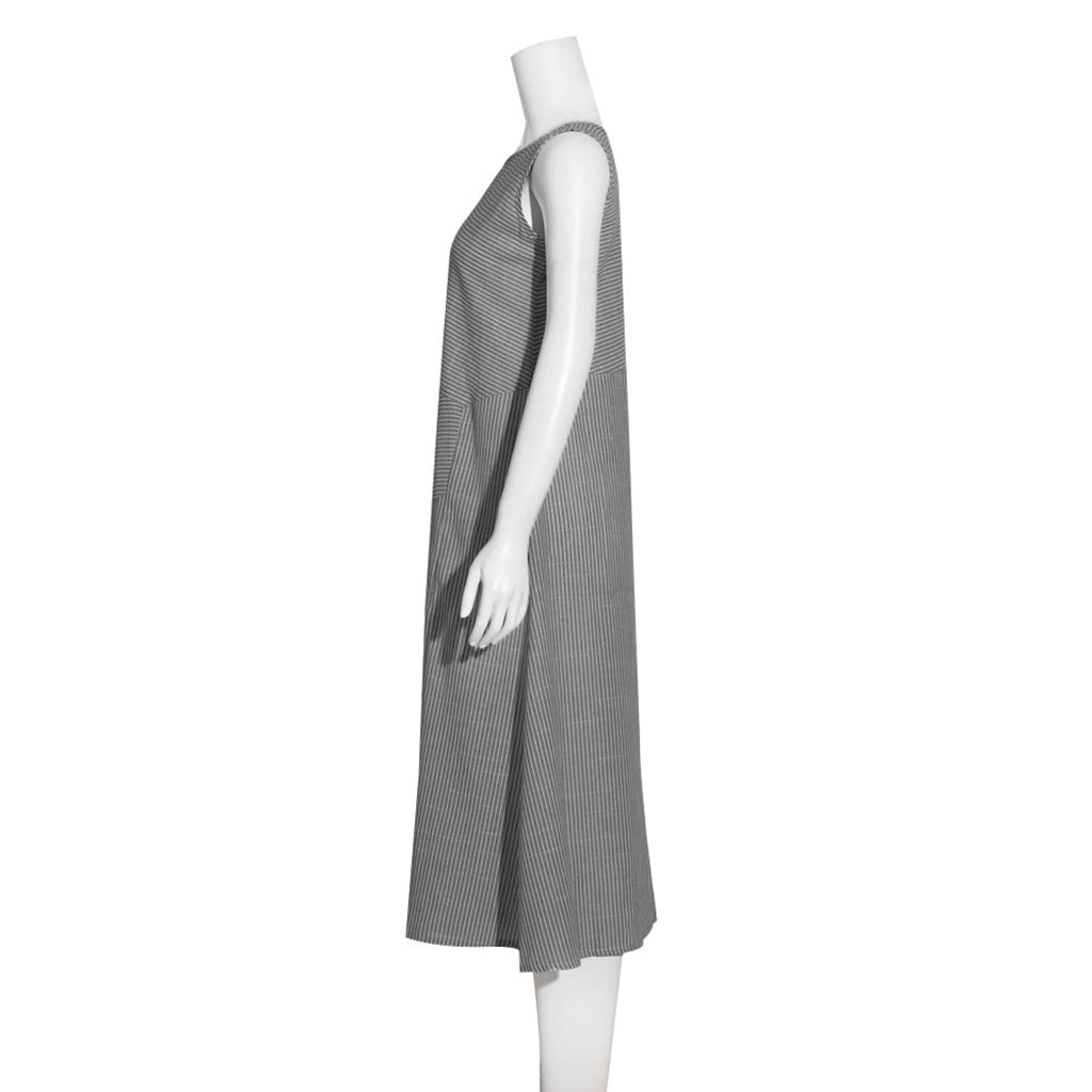 Women's Striped Sleeveless V-Neck Slim-Fit Plus Size Dress