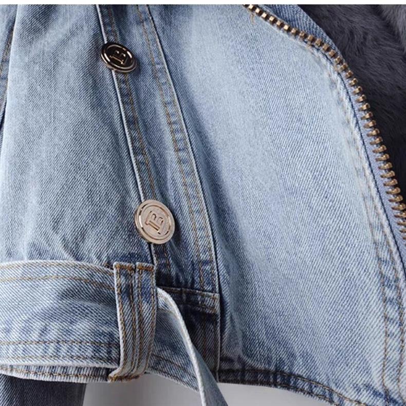 Winter Detachable Fox Fur Denim Jacket Coats for Women