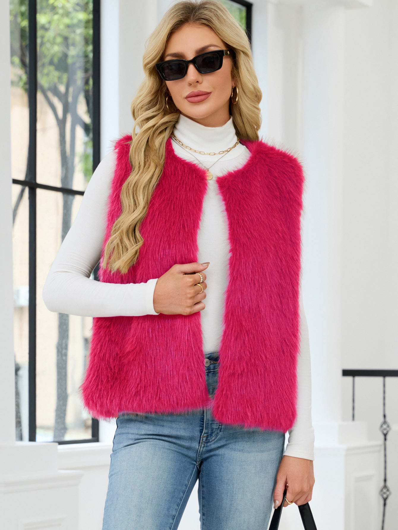 Faux Fur V-Neck Vest Sleeveless Top