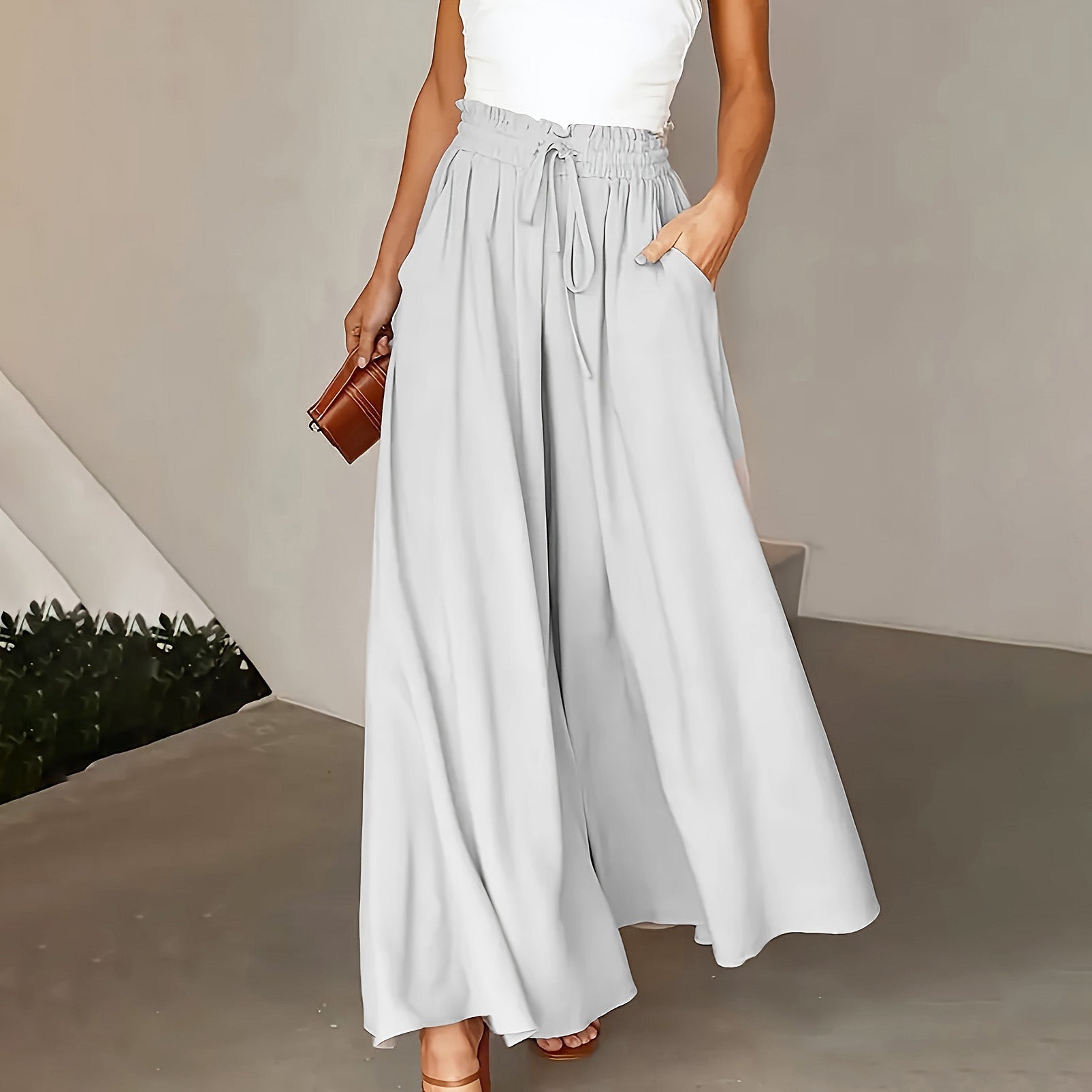 Women's High-Waisted Solid Color Casual Pants