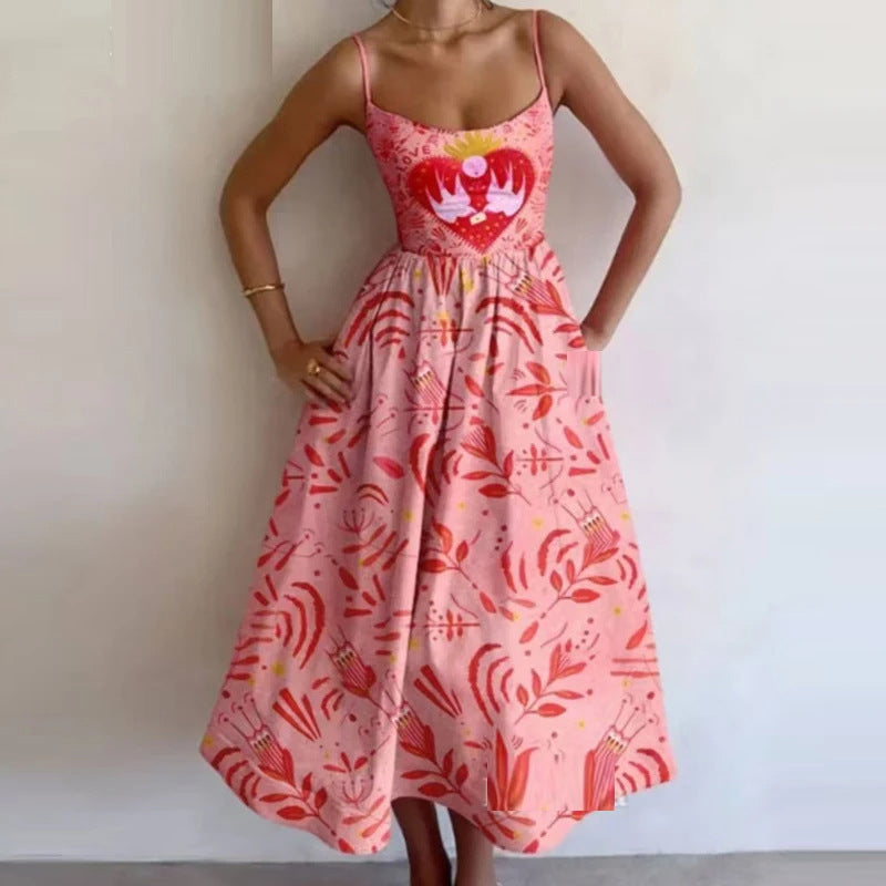 Sexy U-Neck Belted Ruffle Strap Flared Dress
