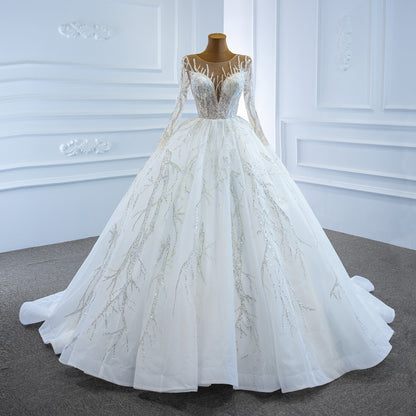 Classic Long Sleeves Small Trail Bridal Wedding Dresses