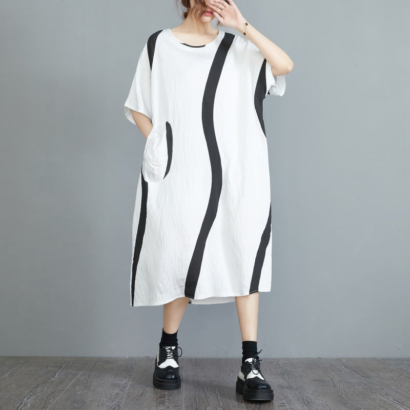 Plus Size Summer Dress  Boho Loose Fit Casual Ripple Print Maxi Dress