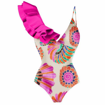 Retro Print One-Piece Swimsuit & Cover-Up Dress