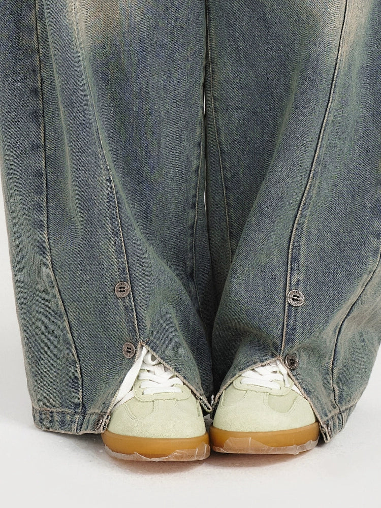 Girlyhalo Women's Vintage Washed Wide-Leg Jeans-S-Blue-Free Shipping Leatheretro