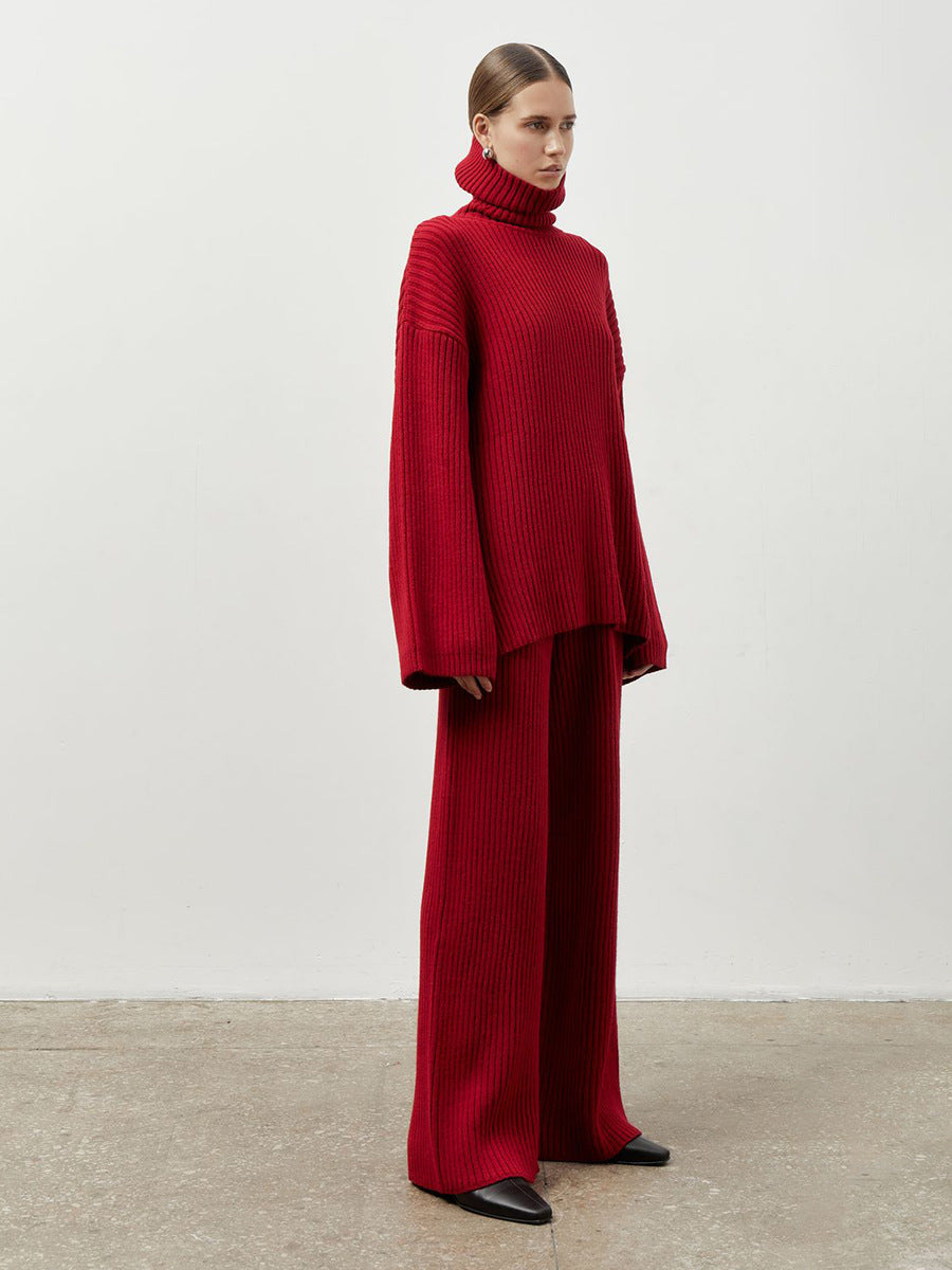 High-Neck Sweater with Wide-Leg Pants Set