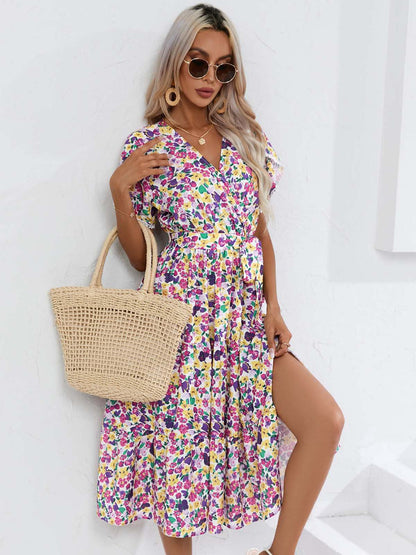 Women's Summer Floral V-Neck Split Hem Top