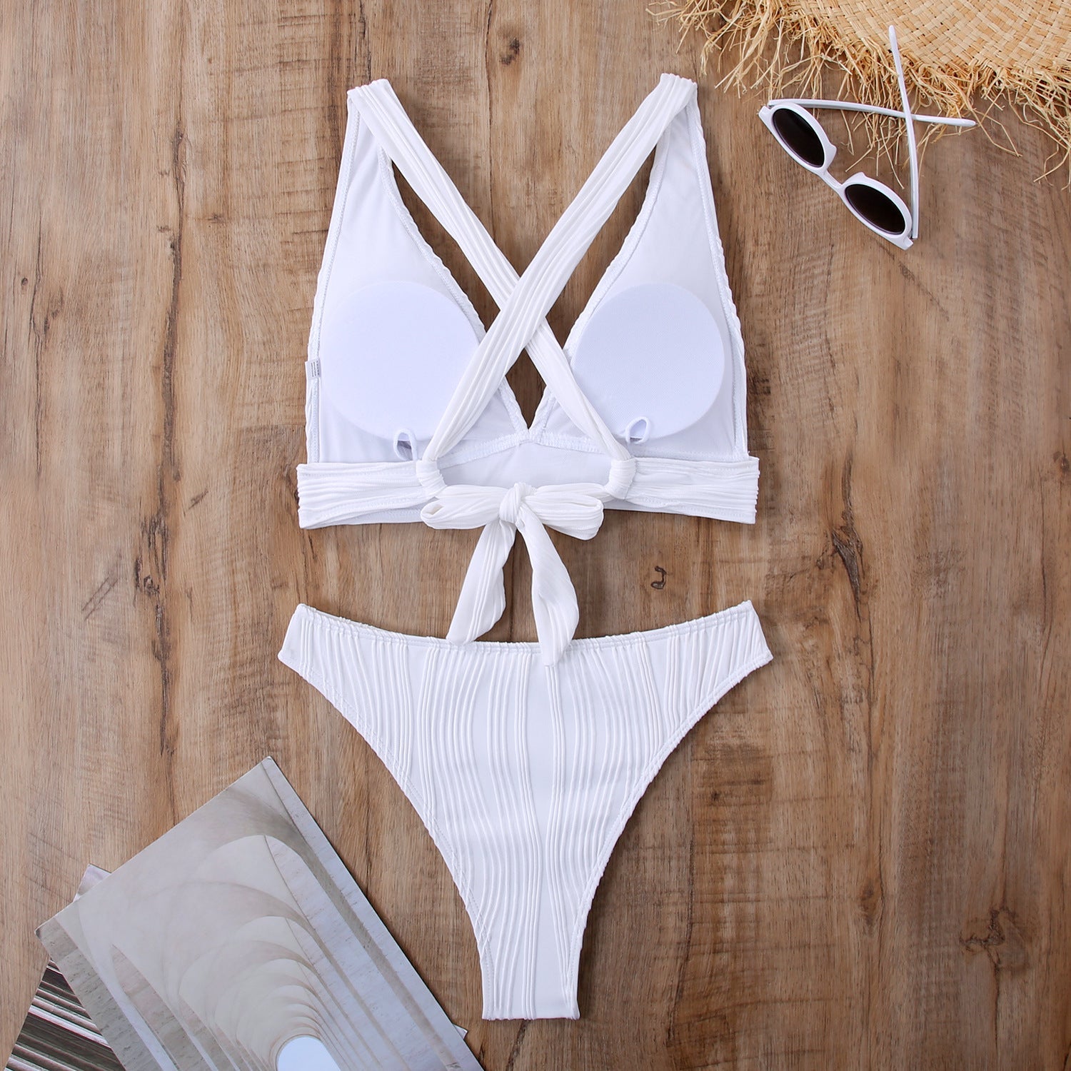 3D Striped High-Waist Two Pieces Bikini Bottom – Multicolor