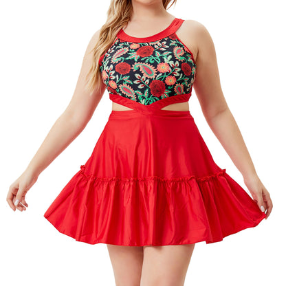 Vintage Red One Piece Summer Plus Sizes Swimwear