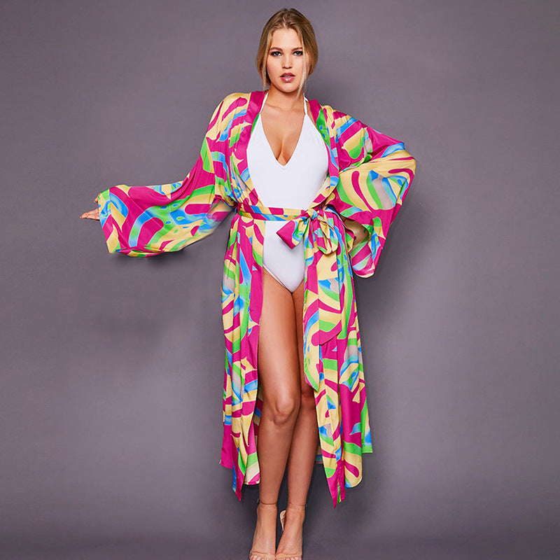 Leopard Print Long Kimono Cover-Up