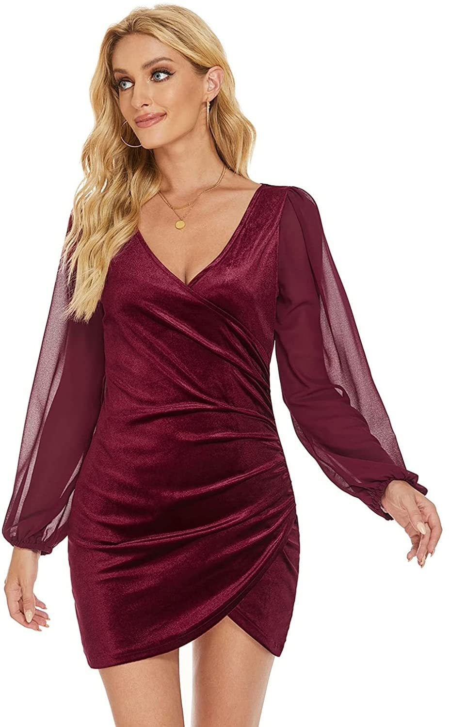 Sexy V Neck Long Sleeves Party Dresses-Dresses-Free Shipping at meselling99