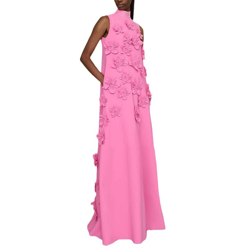 Elegant Stand Collar Sleeveless Maxi Dress