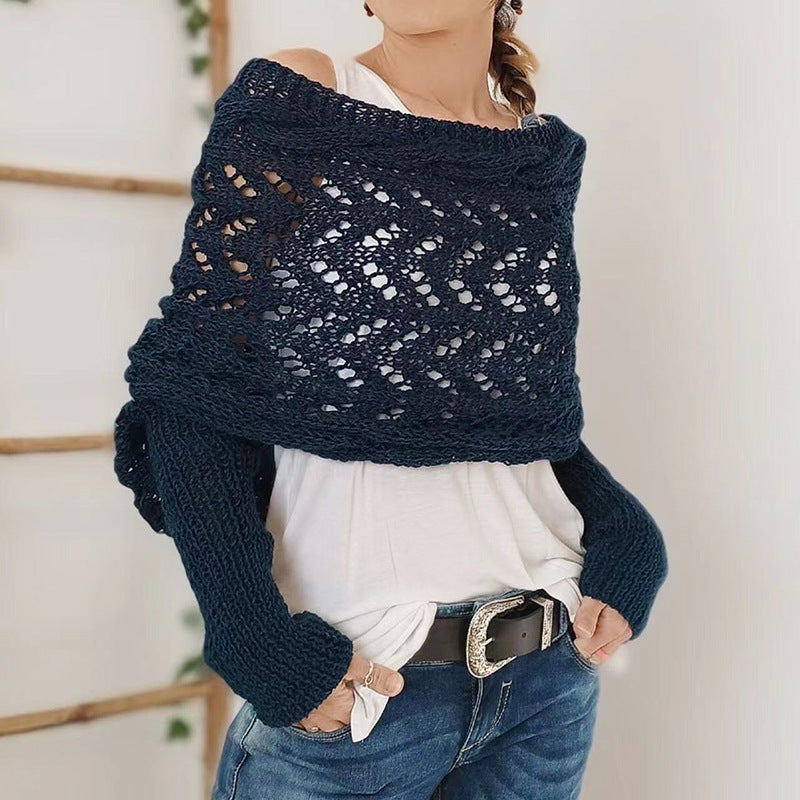 Women's Long Knit Cape Cardigan – Elegant Openwork Design
