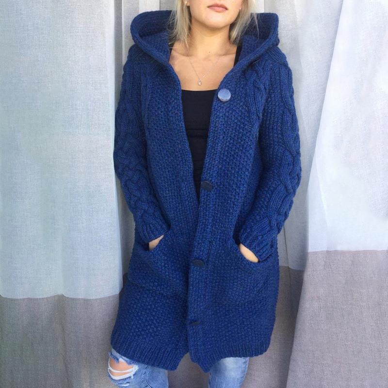 Women's Winter Hooded Single Button Slim Knit Sweater