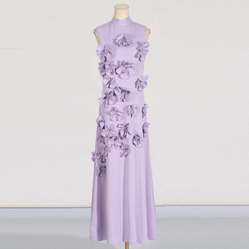 Elegant Stand Collar Sleeveless Maxi Dress