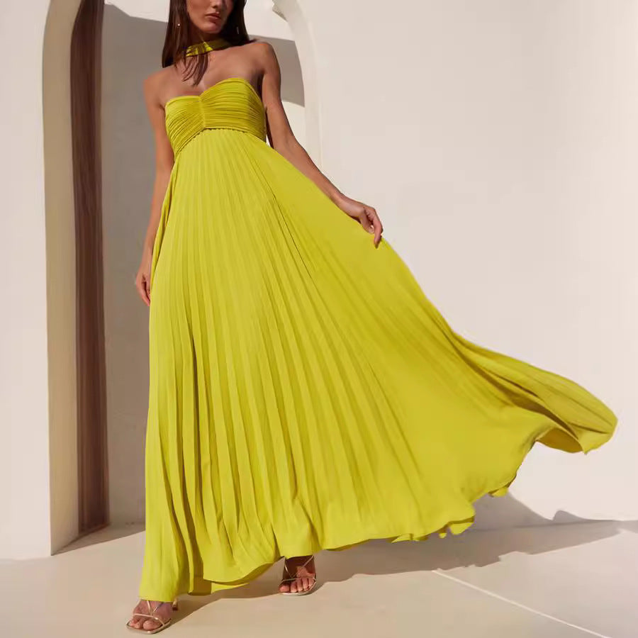 Solid Color Strapless Sleeveless Ruffled Dress for Women