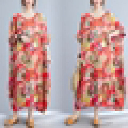 Casual Floral Print Red Plus Sizes Maxi Dresses-Dresses-Red-One Size-Free Shipping at meselling99