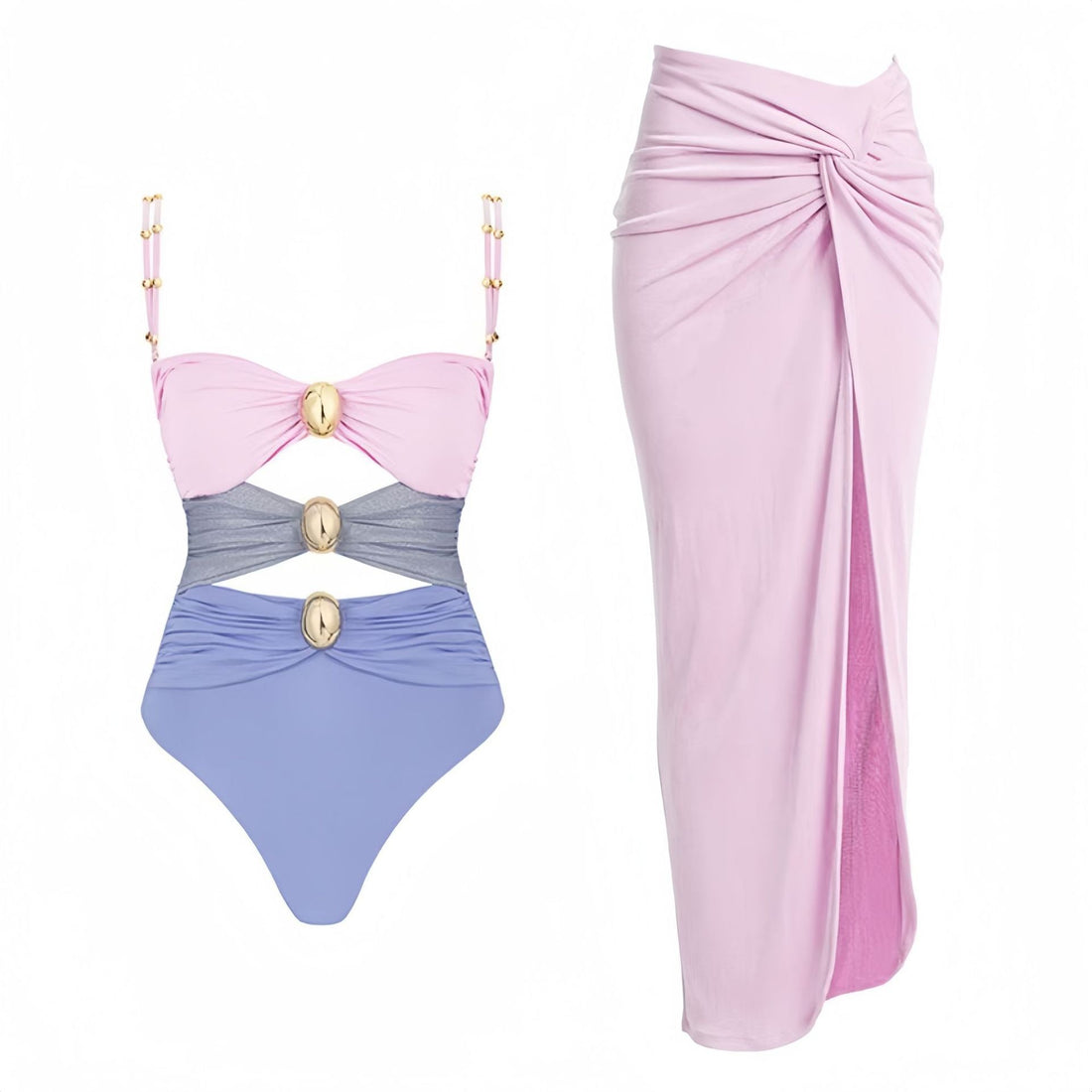 Women's Solid Color Bikini Skirt High-Waisted Swimsuit – Stylish One-Piece Swimsuit