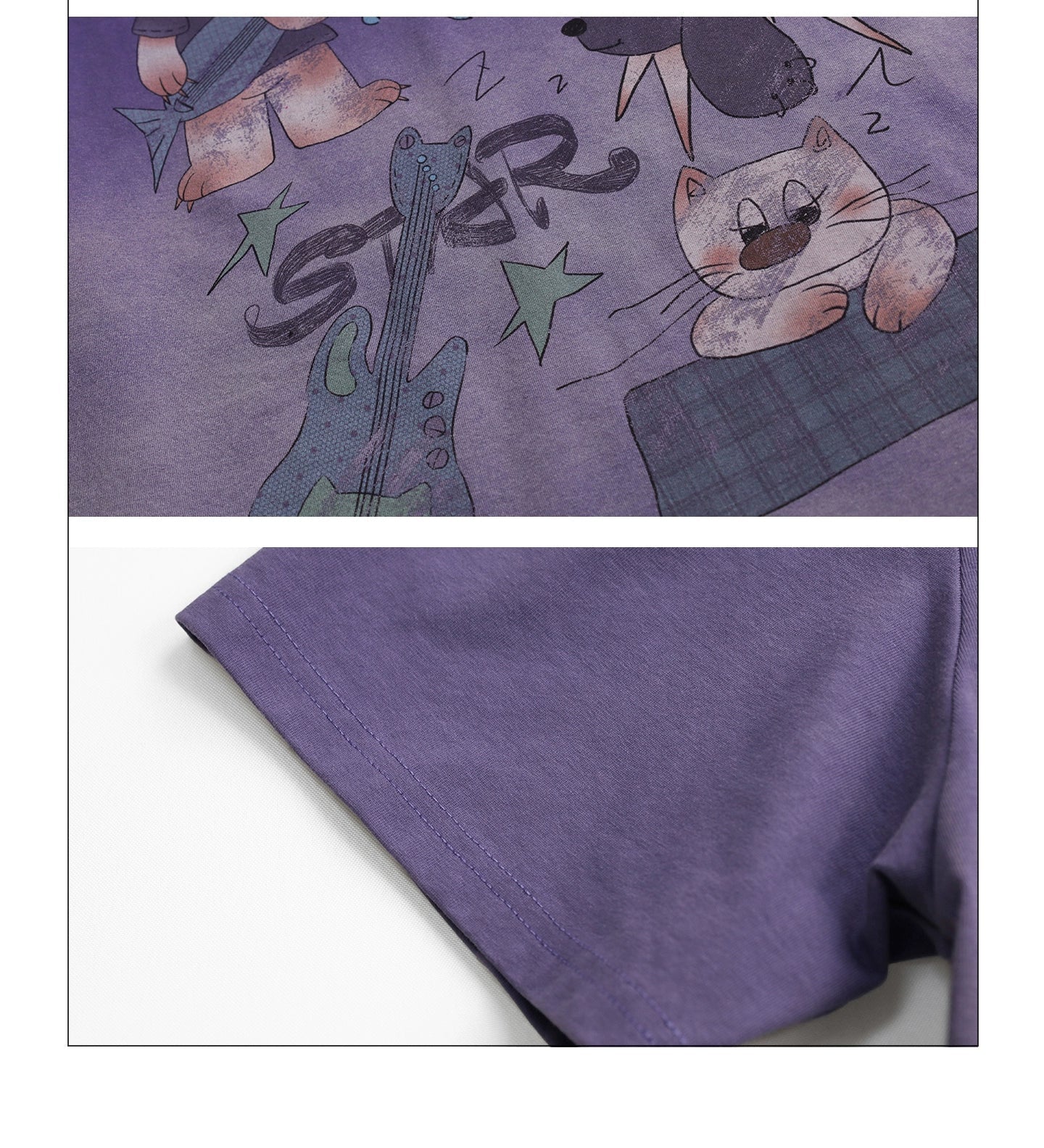 Girlyhalo Vintage Washed Purple Gradient Short Sleeve T-Shirt