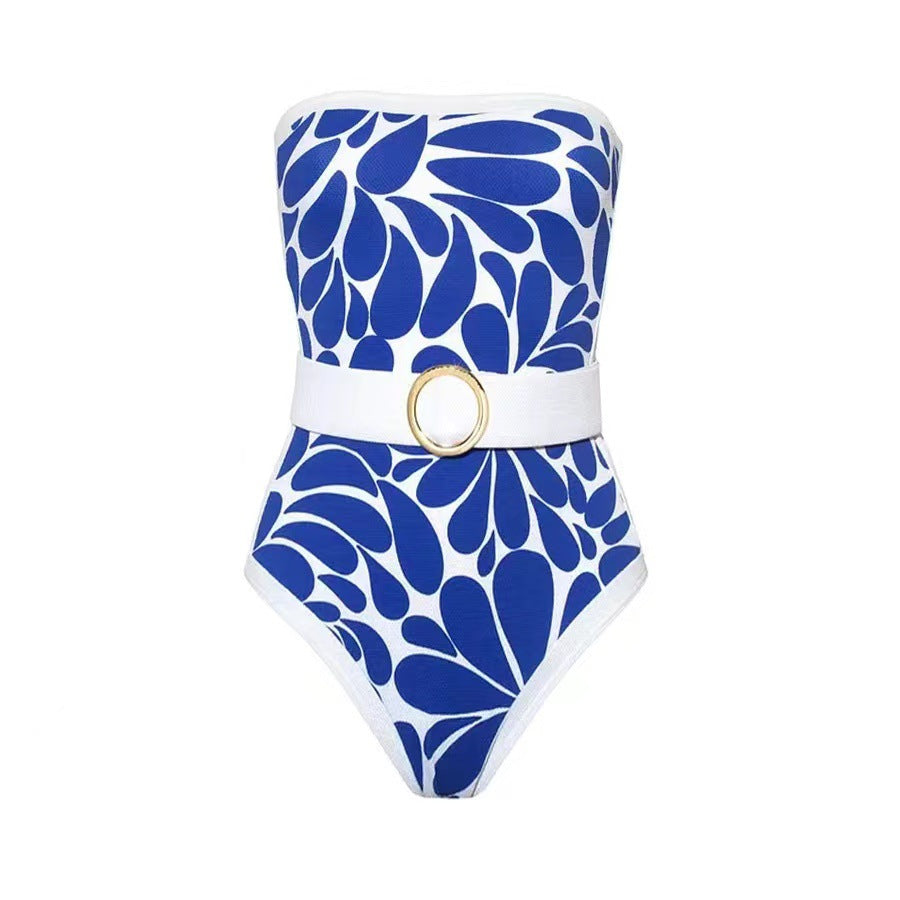 Women's Fashion Print One-Piece Swimsuit with Long Sleeve Cover-Up