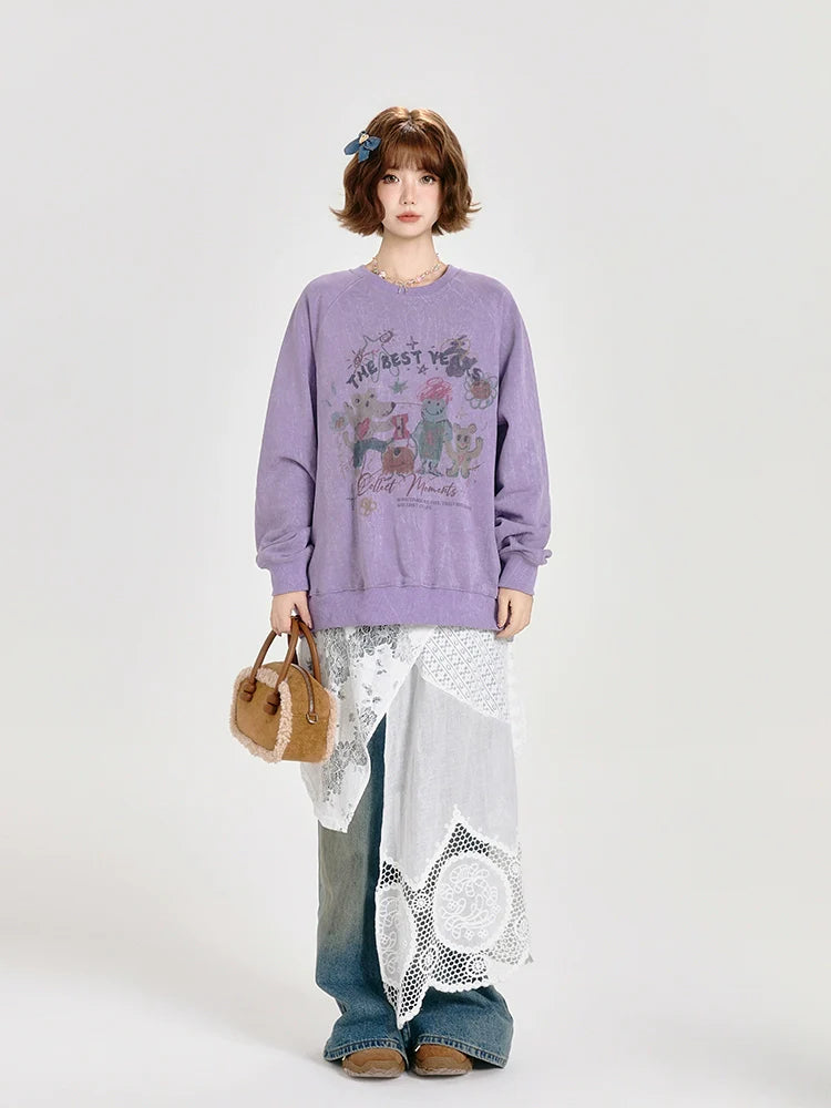 Girlyhalo Vintage Print Hoodie for Women-Purple-S-Free Shipping Leatheretro