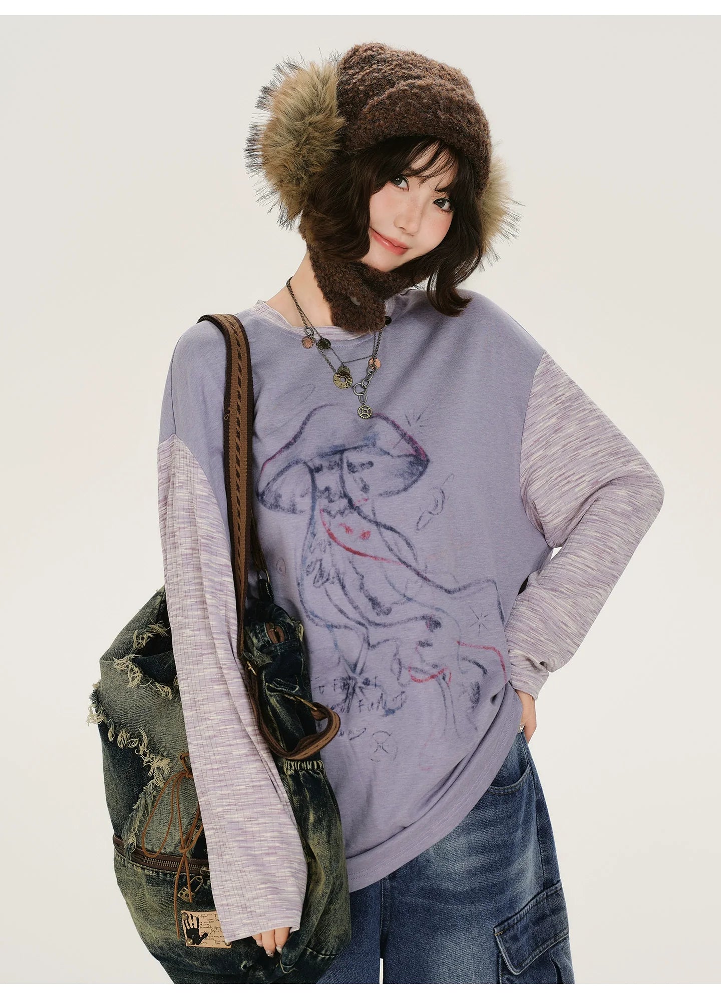 Girlyhalo Retro Color-Block Jellyfish Print Long Sleeve T-Shirt