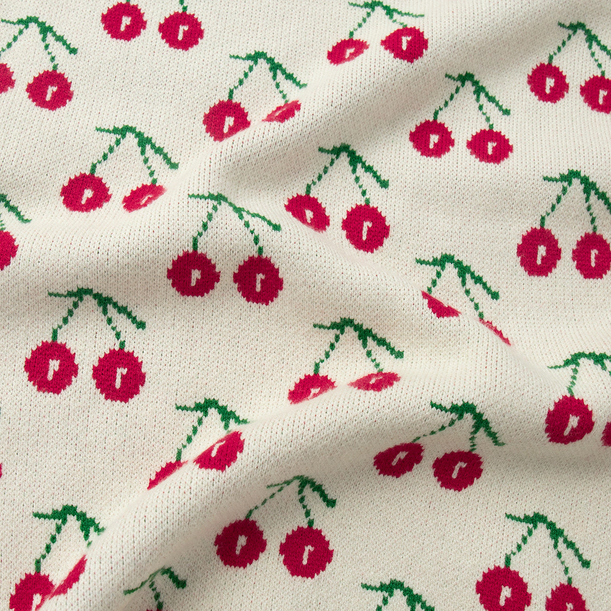 Sweet Cherry Print Sweater - Loose Knit Oversized Pullover