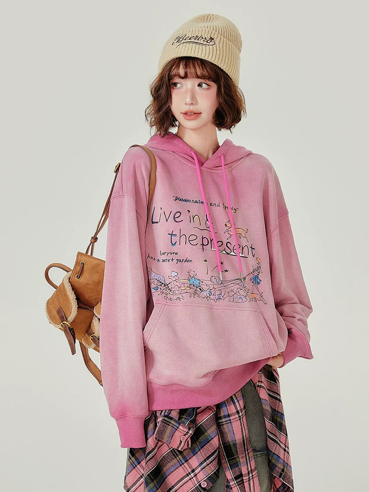 Girlyhalo Retro Hooded Sweatshirt-Pink without Velvet-S-Free Shipping Leatheretro