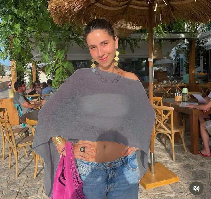 Women's Asymmetrical Cape Poncho – Lightweight Linen Knit Summer Cover-Up