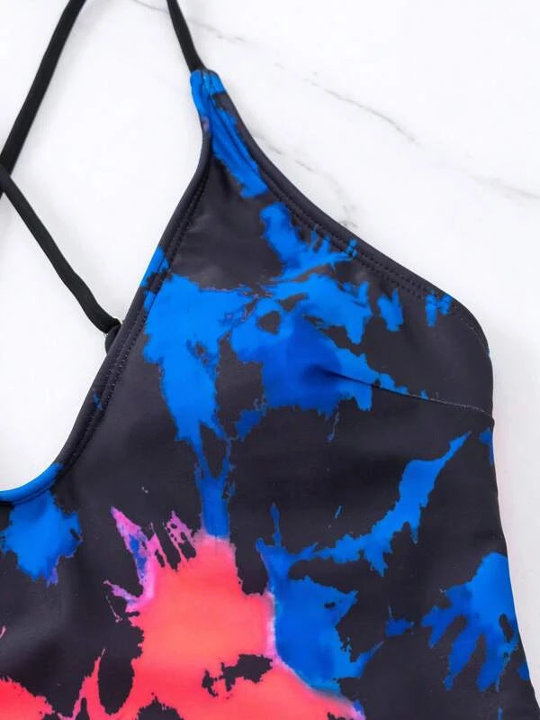 Ombre Tie-Dye Print One-Piece Swimsuit Sexy Bikini for Women