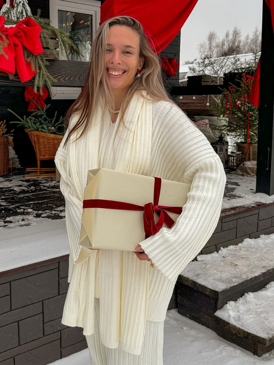 Women's V-Neck Ribbed Knit Sweater Set