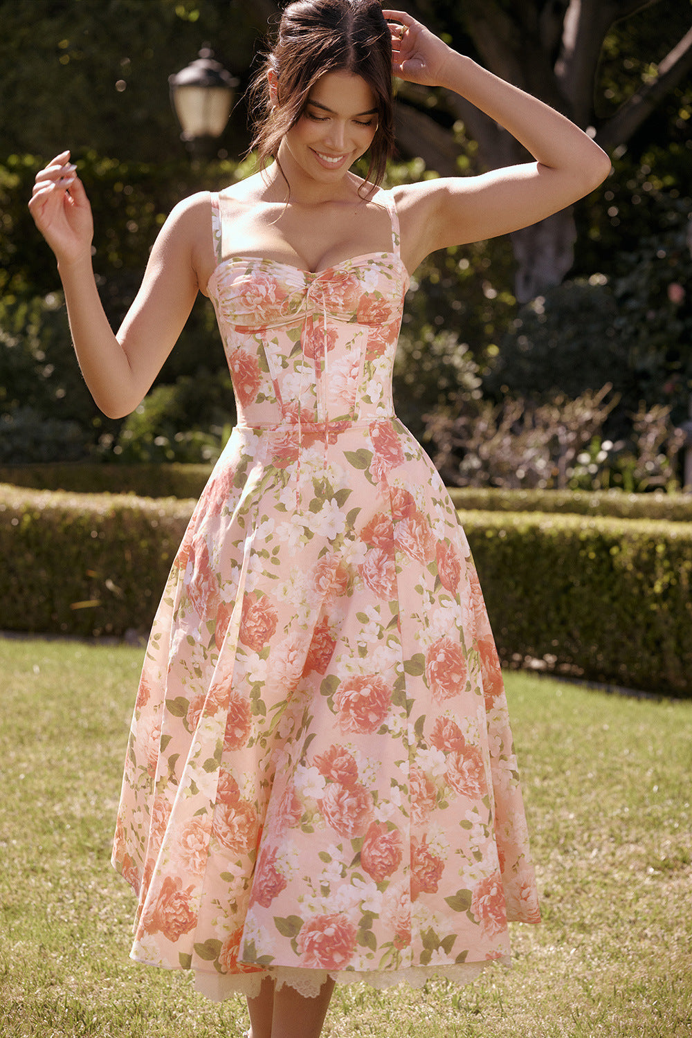 Elegant Floral Print French Summer Dress