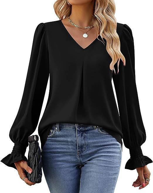 Women's Solid Color Chiffon V-Neck Bell Sleeve Blouse