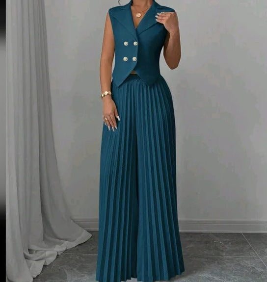 Women's Fashion Vest & Pleated Skirt Pants Set – Trendy Two-Piece Outfit