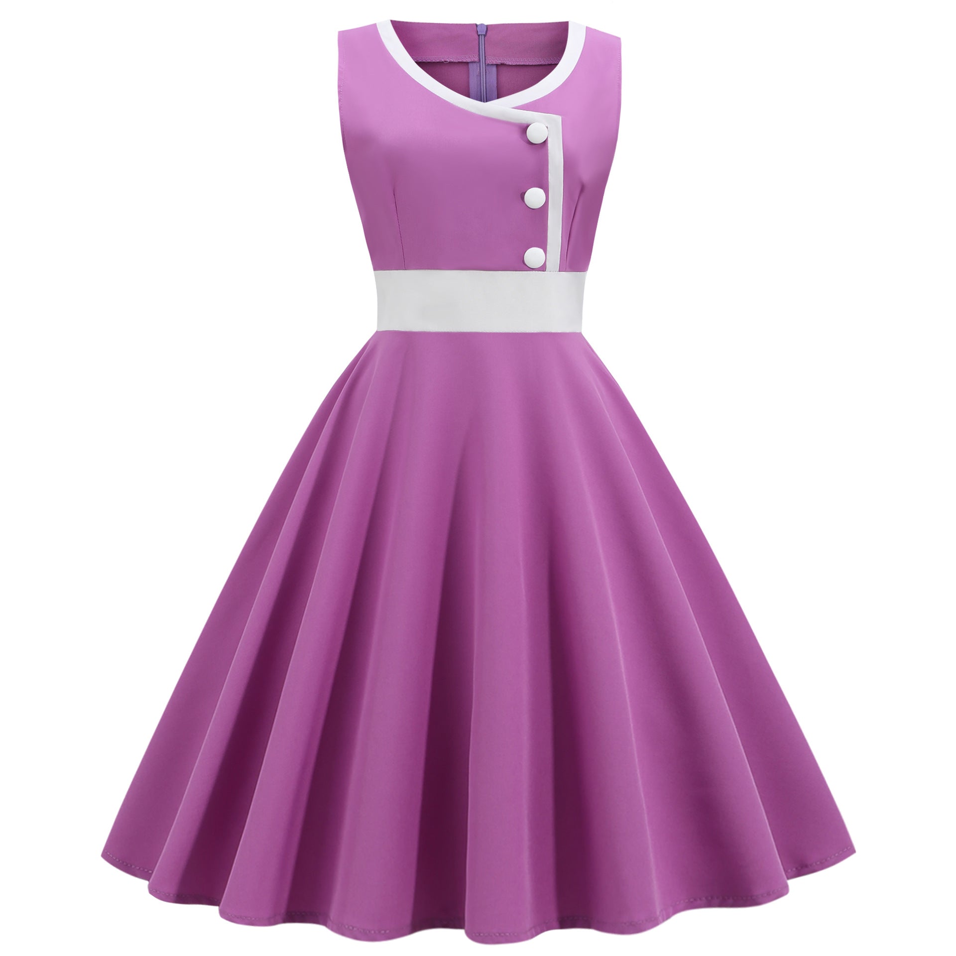 Elegant Sleeveless Dress: Retro A-Line Shift Dress with Round Neckline