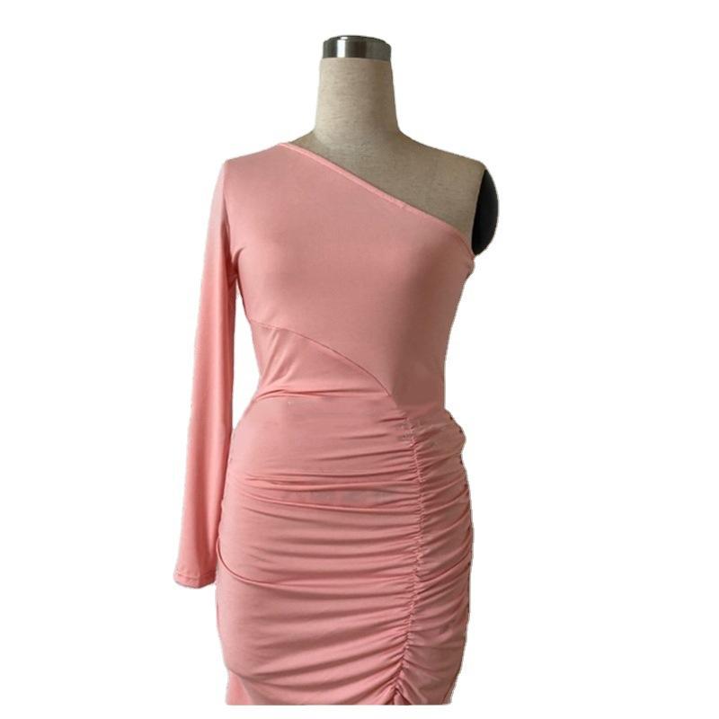 Sexy One Shoulder Pleated Hot Mini Dresses-Dresses-Free Shipping at meselling99
