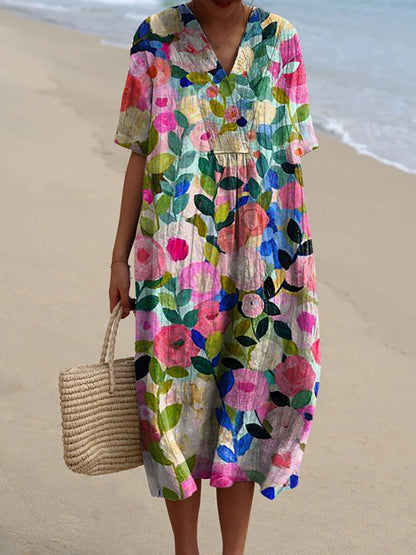 Women's Casual Floral Print 3D Sleeve Shirt Dress